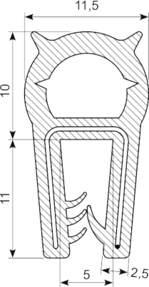 Silicone edgetrim with top bulb 2.0-4.0 mm light grey (5 m)