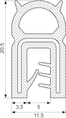 Silicone edgetrim with top bulb 1.5-3.5 mm black (5 m)