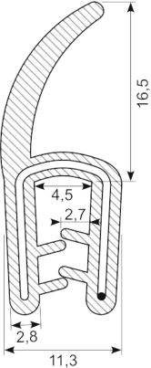 Silicone edgetrim with lip/flap 1.0-3.0 mm black (5 m)