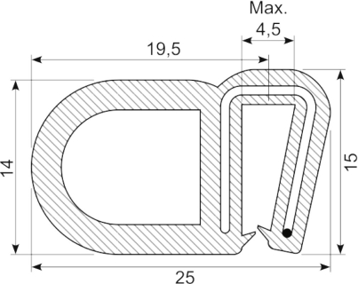 Silicone edgetrim with side bulb 2.0-3.0 mm black (5 m)