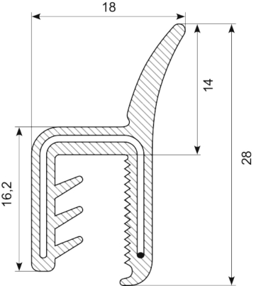 Silicone edgetrim with lip/flap 1.0-3.0 mm black (5 m)