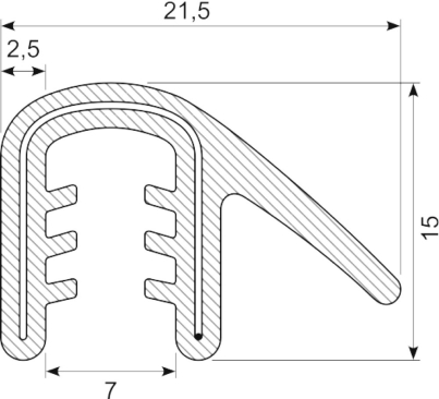 Silicone edgetrim with lip/flap 5.5-6.5 mm black (5 m)