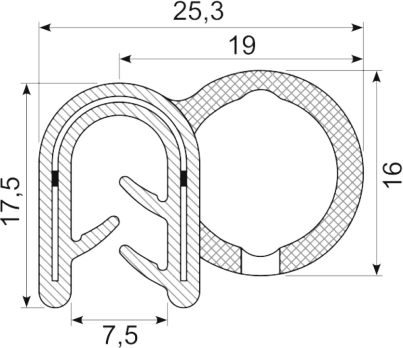 SEALING SECTION 4.0-6.0 mm ,14.8 mm bulb on side  NBR (10 m)