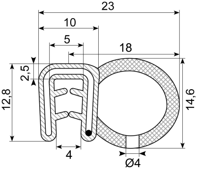 SEALING SECTION 1.5-3.5 mm ,13 mm bulb on side  EPDM (10 m)