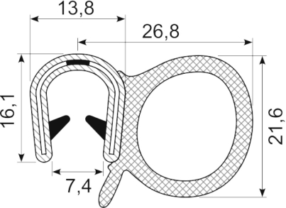 SEALING SECTION 6.0-8.0 mm , 20 mm bulb on side  EPDM (10 m)