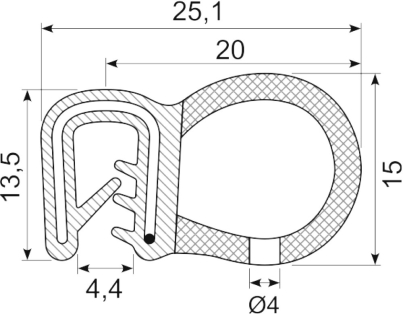 SEALING SECTION 1.5-3.5 mm , 15 mm bulb on side  EPDM (10 m)