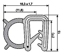 SEALING SECTION 1.0-3.0 mm , 7 mm bulb on side  EPDM (10 m)