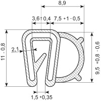 SEALING SECTION 1.0-2.5 mm , 6 mm bulb on side  EPDM (10 m)