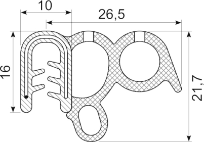 SEALING SECTION 1.5-3.5 mm , 17 mm bulb on side  EPDM (10 m)