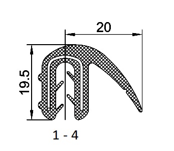 SEALING SECTION 1.0-2.5 MM, 14 MM FLAP ON SIDE (100 M) (copy)