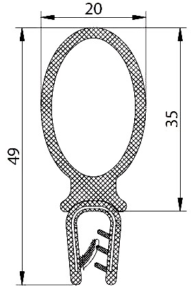 SEALING SECTION 2.0-4.0 MM, 32 MM BULB ON TOP (2X25 M)