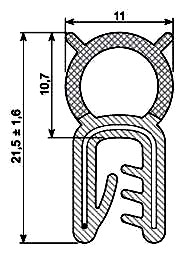 SEALING SECTION EPDM 1.0-3.0 mm, 11 mm bulb on top (10 m)