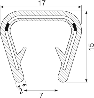 EDGETRIM 10.0-12.0 mm PVC WITH METAL INSERT (10 m) black/grey