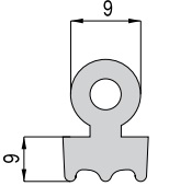 RUBBER INLAY 9X9mm V. SCHUIFLUIKEN (25m) TPE 60 shore zwart
