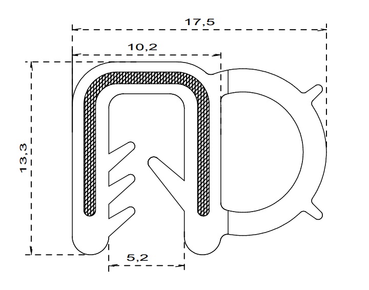 Silicone edgetrim with side bulb 1.5-3.0 mm black (25 m)