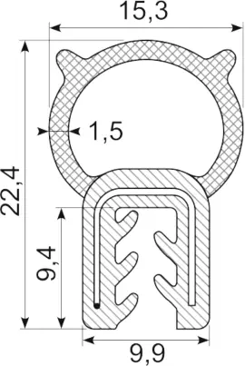 SEALING SECTION 2.0-4.0 mm, 10 mm bulb on top (10 m)