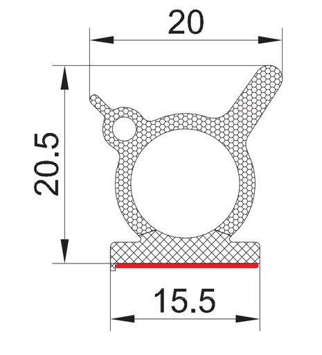 [DP2528/D4 390-AFH] EPDM Co-extrusion with tape and holes (50 m)