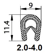[RH0074A] EDGETRIM 2.0-4.0 mm BLACK PVC WITH METAL INSERT (100 m)