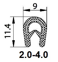 [RH0074A] EDGETRIM 2.0-4.0 mm BLACK PVC WITH METAL INSERT (100 m)    