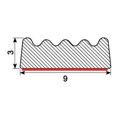 [CP20903] CROWN PROFILE 9x3  EPDM with ADHESIVE (150 m)