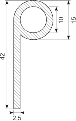 [PP0138] P-PROFILE EPDM black Sh 65 - 15 x 42 mm
