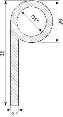 [PP0140] P-PROFILE EPDM black Sh 65 - 15 x 42 mm