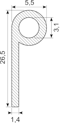 [PP2238] RUBBER PROFILE EPDM black with tube 65 shore