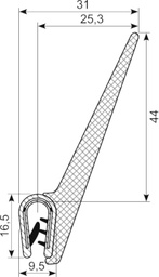 [RH3460-2] Edgetrim with 44 mm lip 1.0-2.5 mm (10 m)