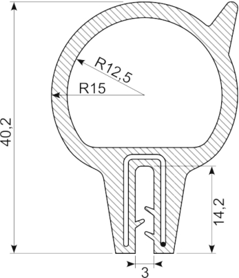 [RH0516S] Silicone edgetrim with top bulb 2.0-3.0 mm black (5 m)