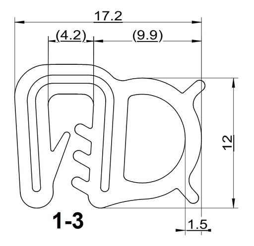 [RH0090S] Silicone edgetrim with side bulb 1.0-3.0 mm black (50 m)
