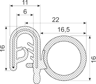 [RH3024] SEALING SECTION 2.0-4.0 mm ,15 mm bulb on side  EPDM (10 m)