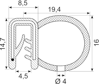 [RH3321] SEALING SECTION 1.0-3.5 mm ,15 mm bulb on side  EPDM (10 m)
