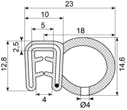 [RH3323] SEALING SECTION 1.5-3.5 mm ,13 mm bulb on side  EPDM (10 m)