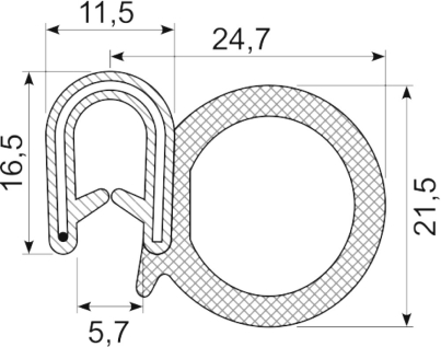[RH3326] SEALING SECTION 1.5-4.0 mm ,19 mm bulb on side  EPDM (10 m)