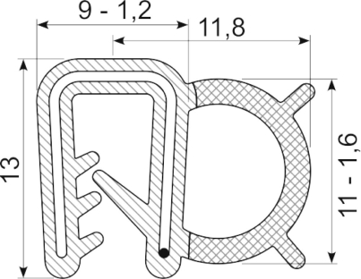 [RH0090-NBR] SEALING SECTION 1.0-2.0 mm , 7 mm bulb on side  NBR (10 m)