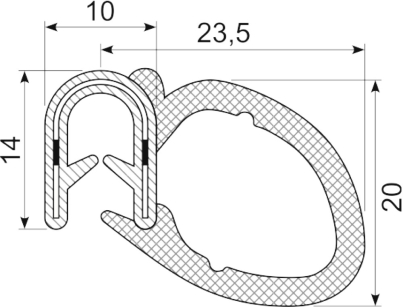 [RH3447] SEALING SECTION 2.5-5.0 mm , 18 mm bulb on side  EPDM (10 m)