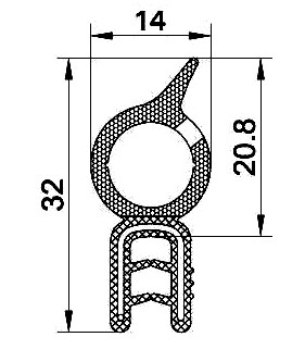 [RH0099] SEALING SECTION 1.0-3.0 mm, 15 mm bulb on top (51 m)