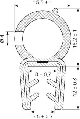 [RH3353] SEALING SECTION 4.0-6.0 mm, 13 mm bulb on top (10 m)