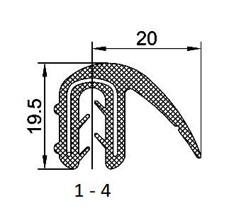 [RH0091] SEALING SECTION 1.0-2.5 MM, 14 MM FLAP ON SIDE (100 M) (copy)