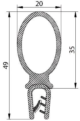 [RH2125] SEALING SECTION 2.0-4.0 MM, 32 MM BULB ON TOP (2X25 M)