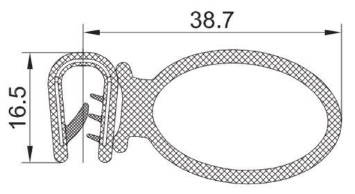 [RH0621] SEALING SECTION 2.0-4.0 MM, 33 MM BULB ON SIDE (25 M)