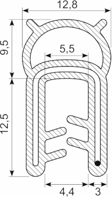 [RH0089S] SEALING SECTION 1.0-3.0 mm, 11 mm bulb on top (25 m) Si  