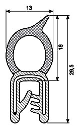 [RH0512] SEALING SECTION 1.0-2,5 mm,  15 mm bulb on top (10m)