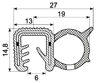 [RH3361] SEALING SECTION 5.0-6.0 mm ,13 mm bulb on side (75 m)