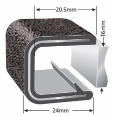 [RH1155] EDGETRIM 15.0-16.0 mm PVC black WITH METAL INSERT (30.5 m)