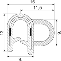 [RH9779] Co.ex EPDM Edgetrim with side balloon, for 1 - 4 mm sheet