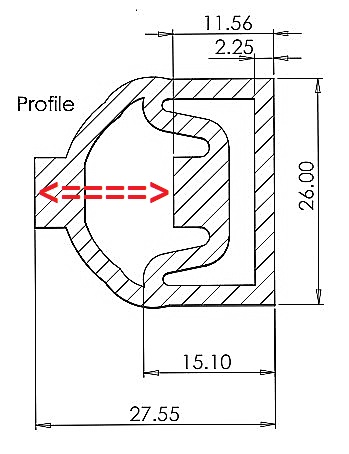 Silicone rubber inflatable seal straight length 190mm long with 15mm non inflating bungs at each end, with a silicone rubber connector tube in side wall