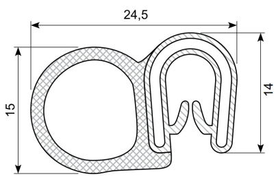 [RH0051POM] SEALING SECTION 1.5-3.0 mm , 14 mm bulb on side  TPE/POM (10 m)