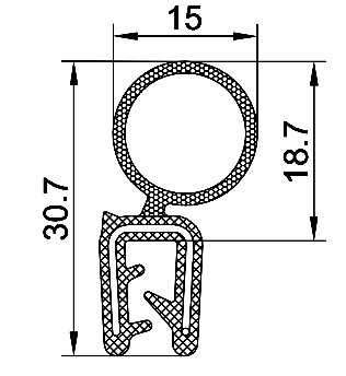 [RH0085-RVS316] SEALING SECTION 1.0-4.0 mm, 8 mm spongue on top with stainless insert AISI 316 (2000 m)