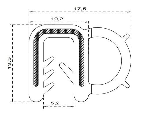 [118-0019] Silicone edgetrim with side bulb 1.5-3.0 mm black (25 m)